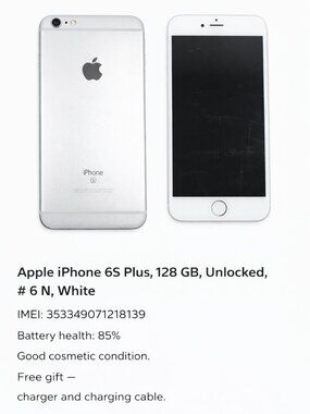 Apple iPhone 6S Plus 128GB Unlocked Silver/White #6N